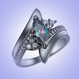 Designer Inspired Colorful Crystal Coctail Ring Si